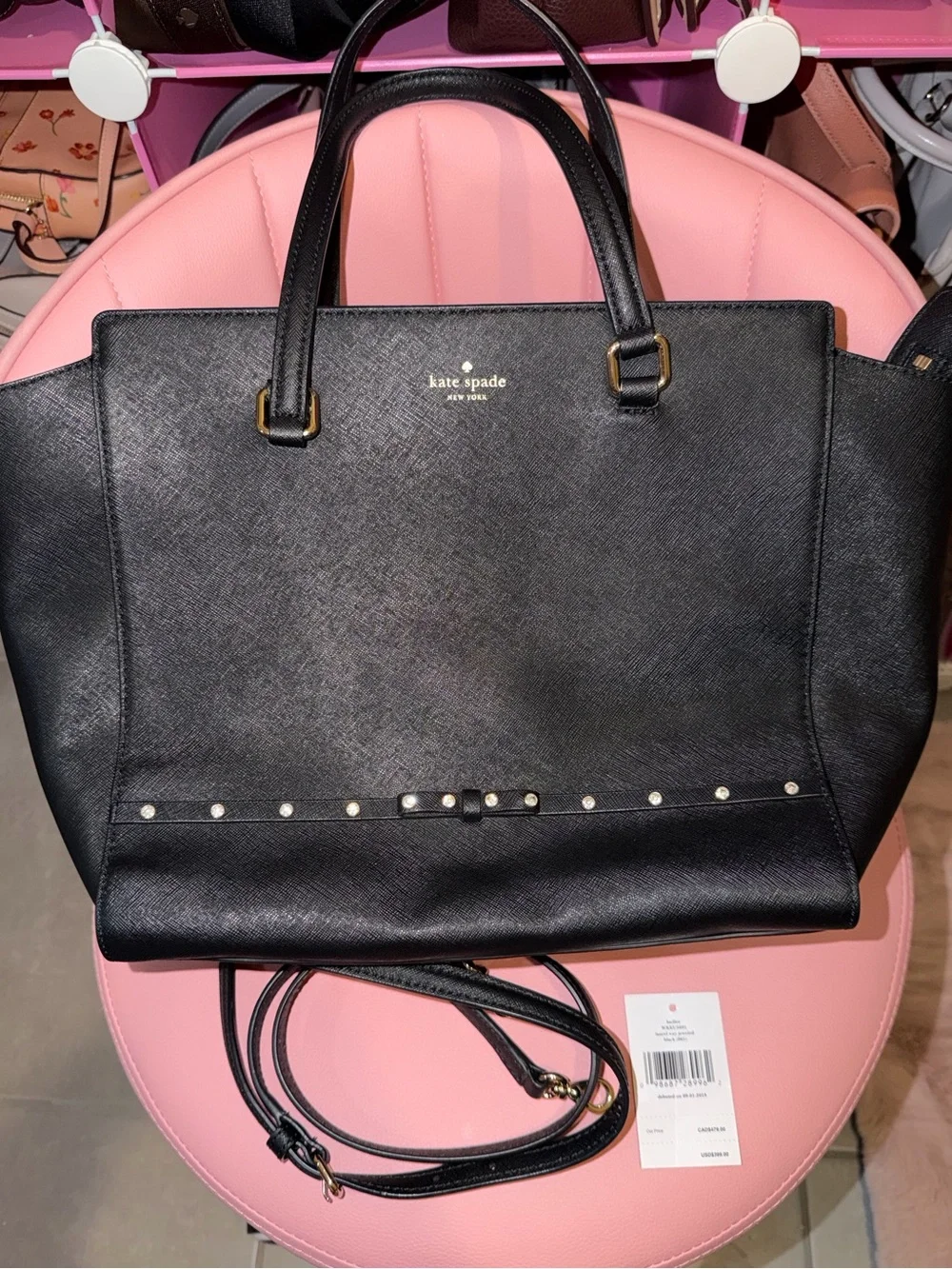 kate spade Black Saffiano Leather Tote with Stud Accent
